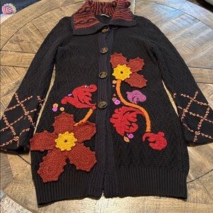 Michael Simon wearable art embroidered long cardigan